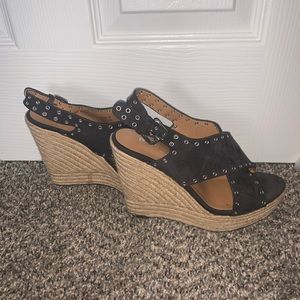 Black summer grommet wedges -size 7